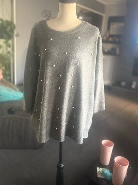 NWOT Falls Creek Gray Pearl-Accent Crewneck Sweater MSR $60